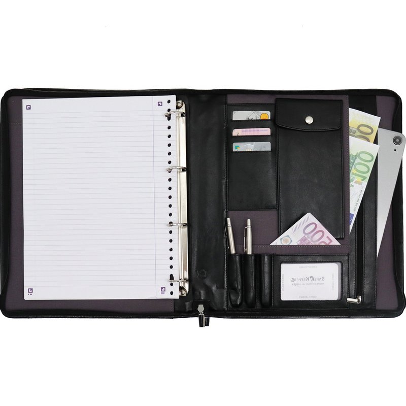 Læder skrivemappe venstrehåndet - Konferencemappe - Arbejdsbog Tablet Cover & Laptop Sleeve - Aftageligt ringbind A4