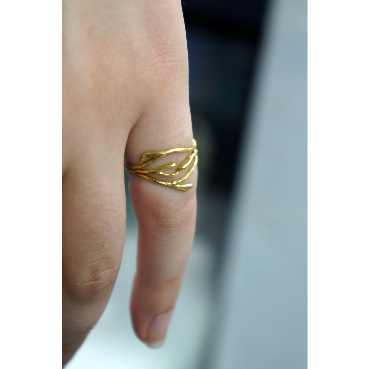 Sterling Silver Jasmine Twig Ring - Thin Minimalist Knuckle Band