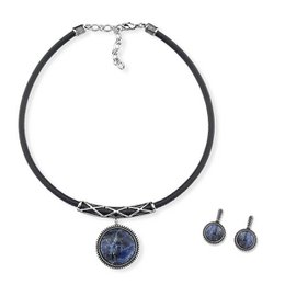 Ensemble plaqué argent antique et cuir noir