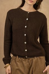 Cardigan col rond court boutonné en alpaga et laine