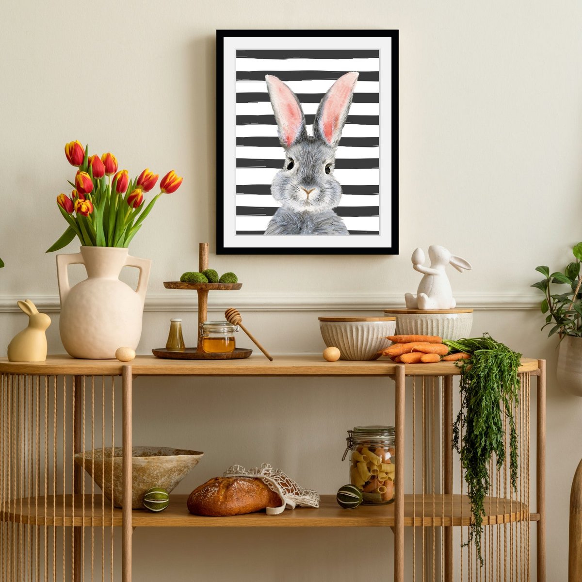 Rahmenbild - Grauer Hase mit Streifen