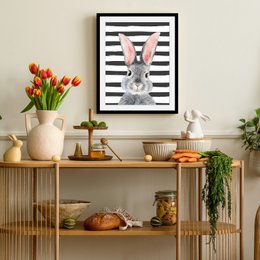 Rahmenobraz - Grauer Hase mit Streifen