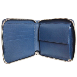 4 Credit Card Zip Saffiano Leather Wallet Blue