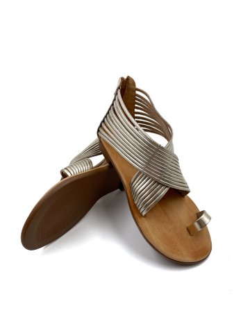 Platte gouden Gladiator lederen sandalen voor dames, Griekse damesgladiatoren van echt leer, lederen damessandalen voor bruidsmeisjes cadeau