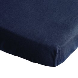 Navy blue fitted sheet, 90x200 cm, made of cotton.