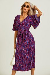 Angel Sleeve Wrap Top Midi kjole i blå