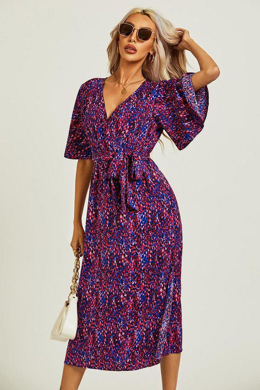 Angel Sleeve Wrap Top Midi kjole i blå