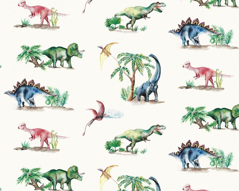 Carta da parati per bambini Dinosauri - Avorio