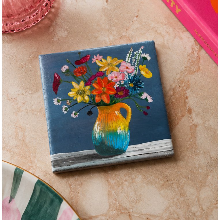 Azulejo floral pintado a mano: obra de arte original | 10×10cm