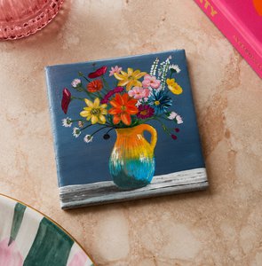 Handgeschilderd bloemen tegeltje — origineel kunstwerk | 10 × 10 cm
