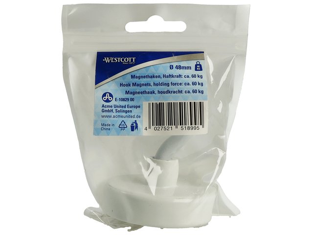 Magneet Westcott met haak 48mm wit. Trekkracht +/- 60kg
