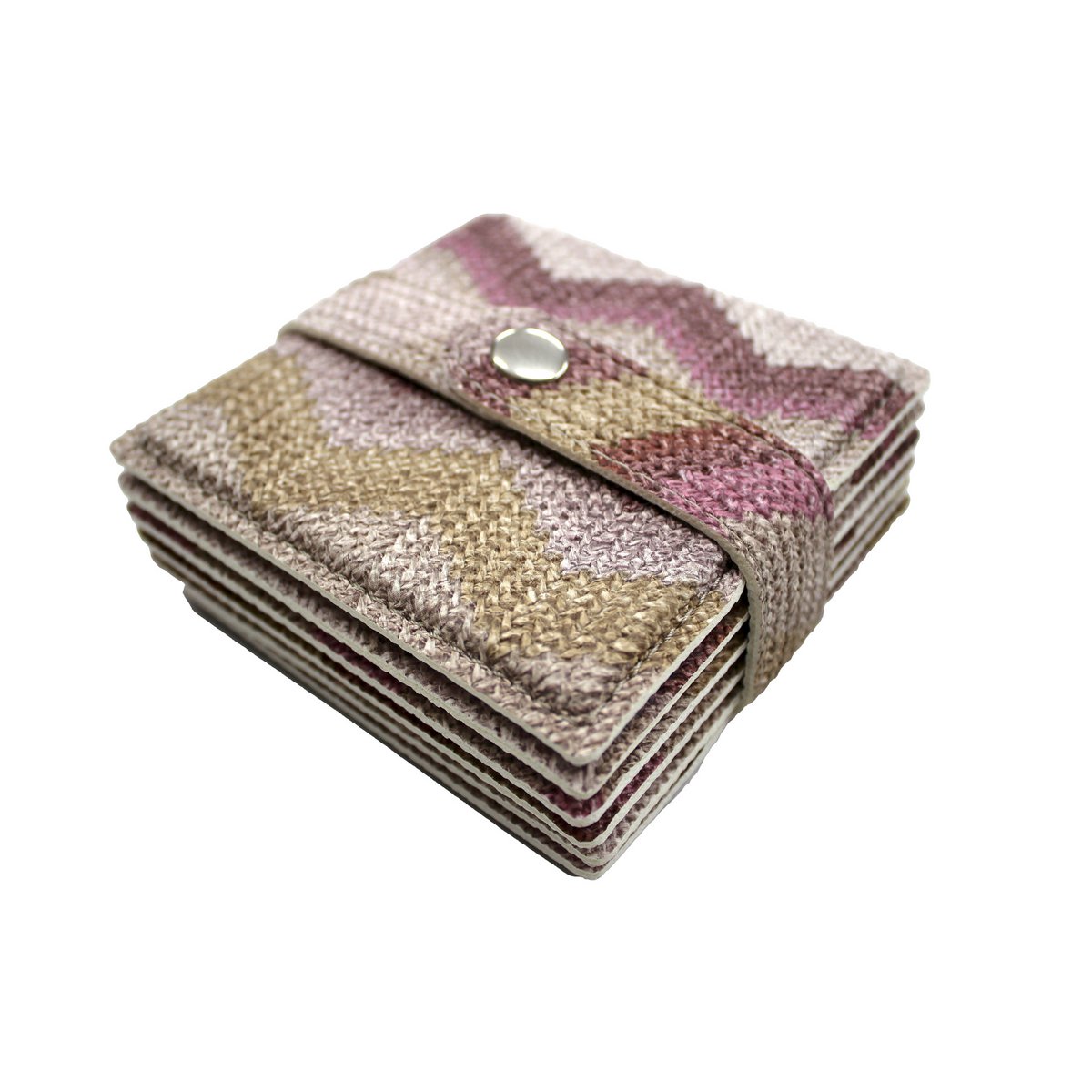 Glass coasters set of 6 zigzag pattern pink coasters