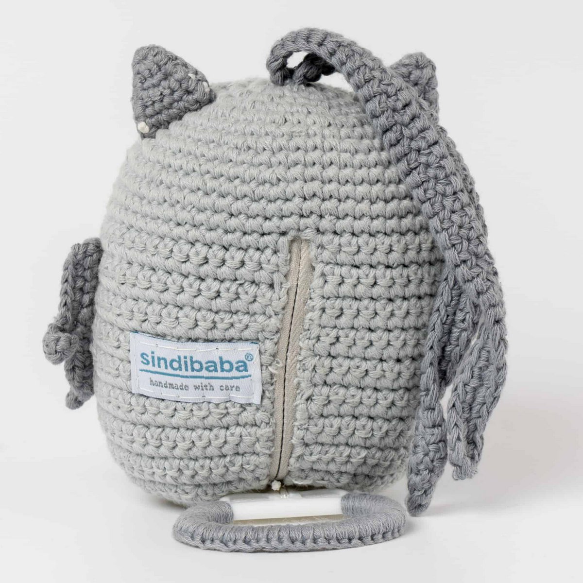 Crocheted music box owl LUNA in grey