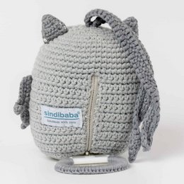 Crocheted music box owl LUNA in grey