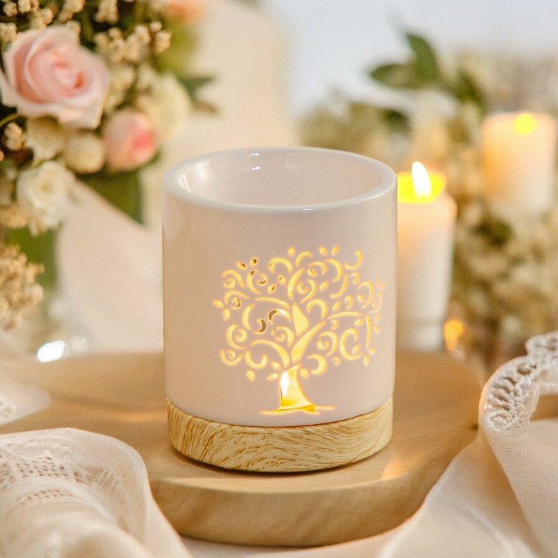 Quemador de perfumes serie Céramy – Árbol de la vida – Portavelas de cerámica lacada – Difusión de ceras aromáticas, aceites esenciales – Idea decorativa de regalo