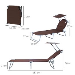 Sonnenliege klappbar Gartenliege mit Dach, Liegestuhl mit 4-Fach verstellbare Rückenlehne, wetterfeste Campingliege bis 120 kg belastbar, für Garten Strand Pool, Rot