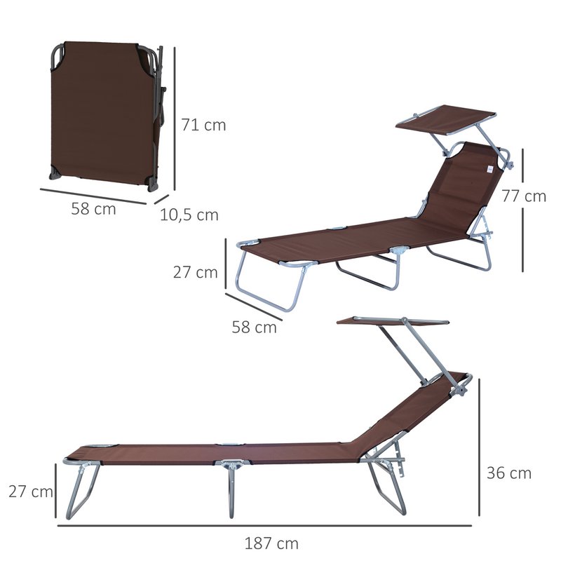  Sonnenliege klappbar Gartenliege mit Dach, Liegestuhl mit 4-Fach verstellbare Rückenlehne, wetterfeste Campingliege bis 120 kg belastbar, für Garten Strand Pool, Rot