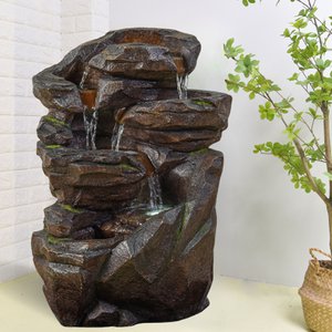 Brunnen XL – Niagara – Wasserfall für drinnen und draußen, 5 Ebenen – Brunnen, Garten, Terrasse, Wohnzimmer, Natur, Zen, LED-Licht