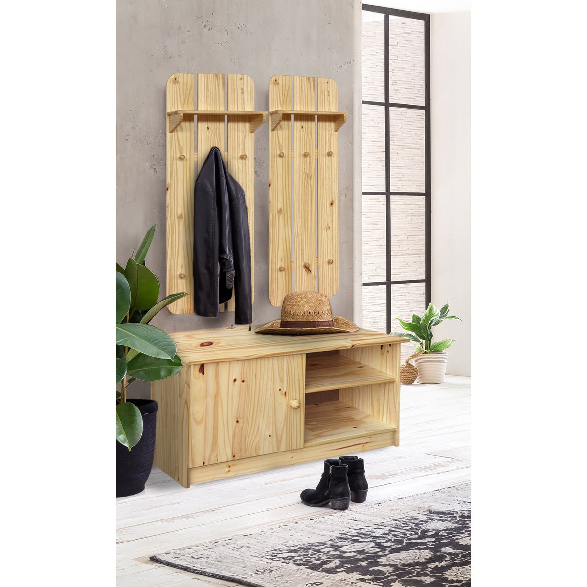 Shoe cabinet with 1 door and 2 open compartments