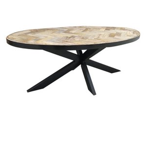 Luxe mango houten eettafel naturel met visgraatpatroon met spinpoot 220x100x78
