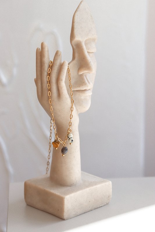 Collana con diaspro e labradorite marrone - Oro