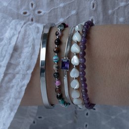 Gemstone bracelet | Agate with stainless steel beads | stainless steel silver/gold
