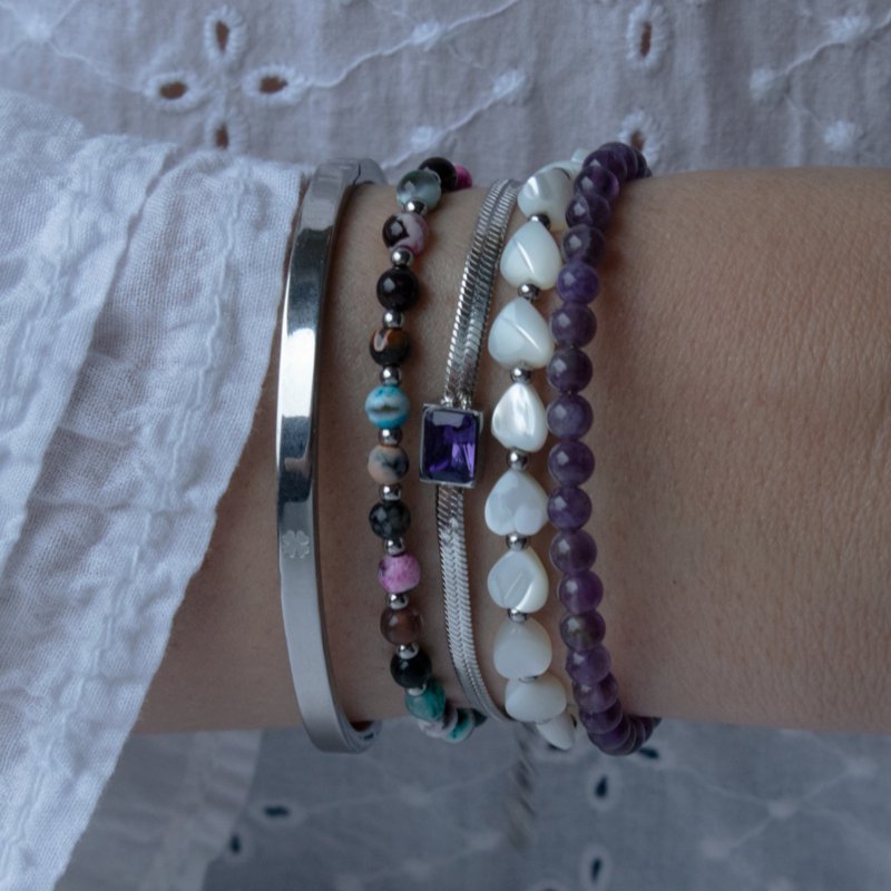 Gemstone bracelet | Agate with stainless steel beads | stainless steel silver/gold