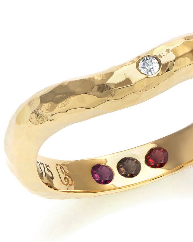 Pre-Set Hidden Inner Strength Ring Gold Hammered