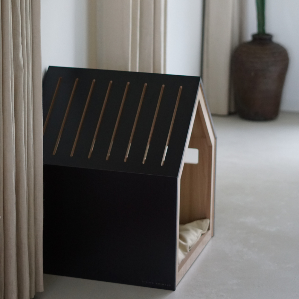 Kattenhuis | hondenhuis | hout | katoen | zwart | 58 x 58 x 65 cm