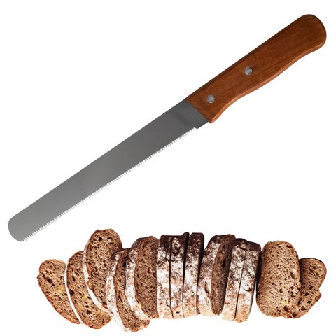 Broodmes Gekarteld lemmet met houten handvat | Broodsnijmachine Hoog koolstofgehalte roestvrij staal voor zelfgebakken brood (12 inch)