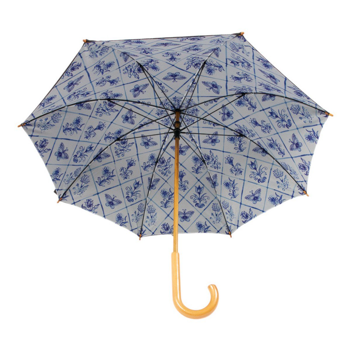 Umbrella Delft blue inner print 105cm