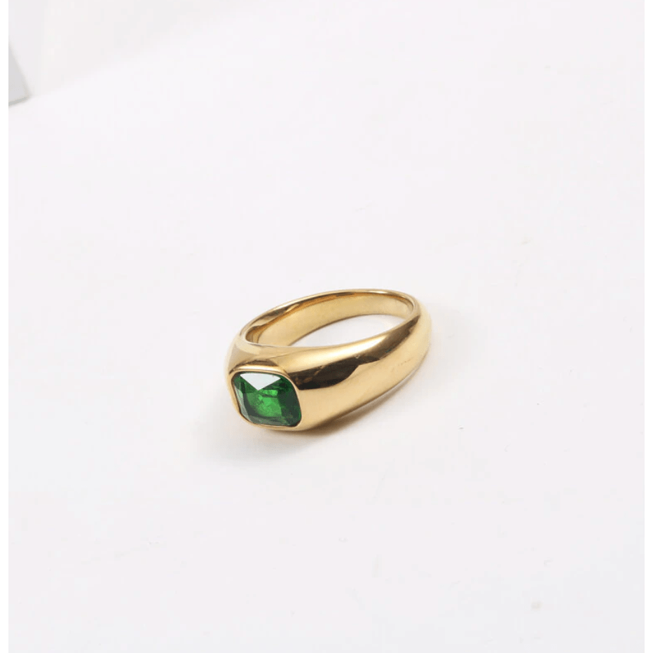 Lola - Green Stone Statement Gold Band