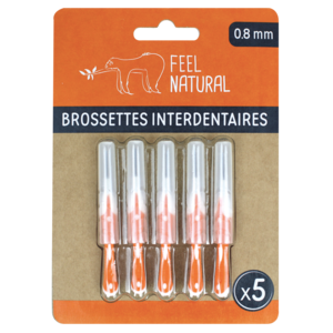 Set van 5 interdentale borstels 0,8 mm - natuurlijk gevoel