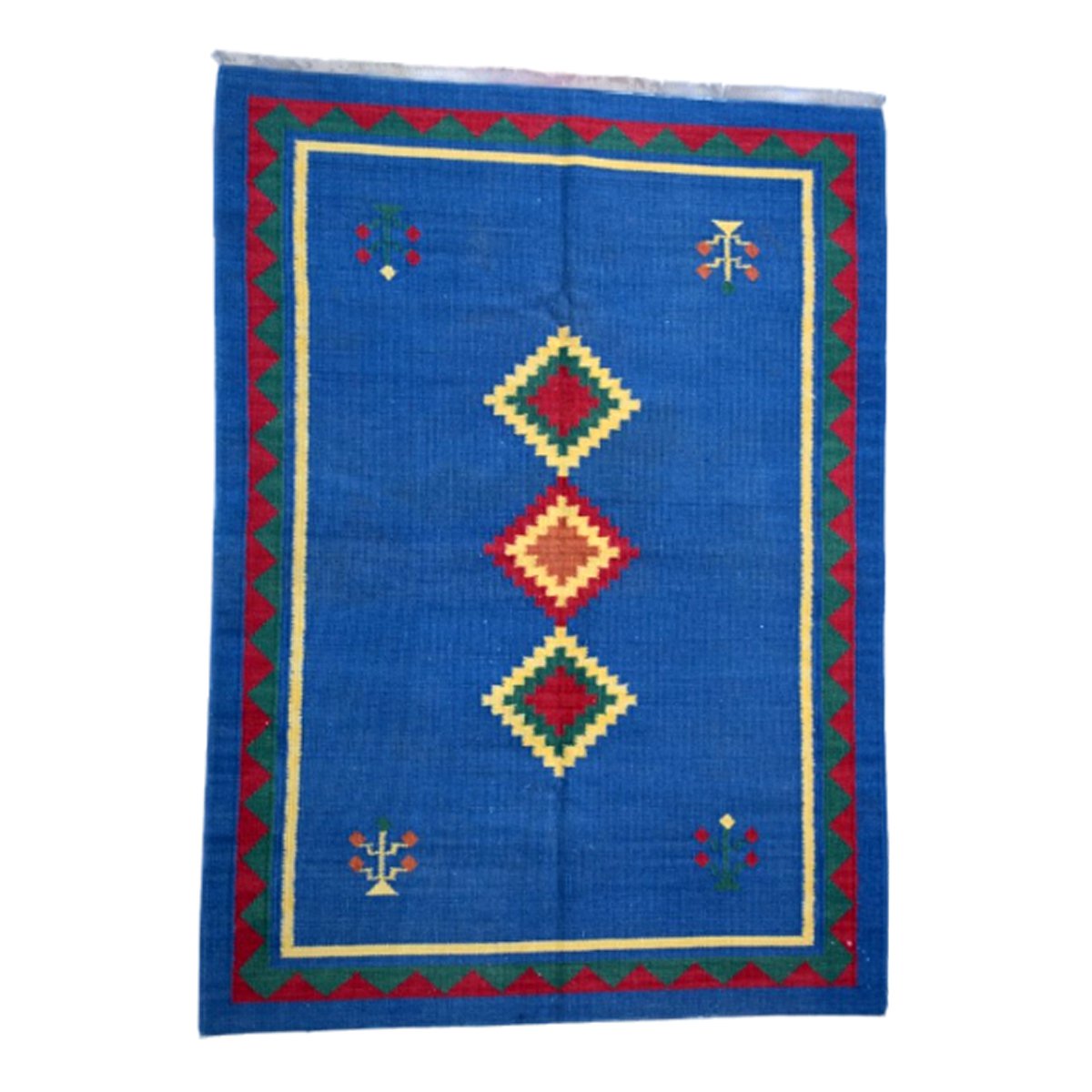 Alfombra Kilim Tribal Azul Hecha A Mano
