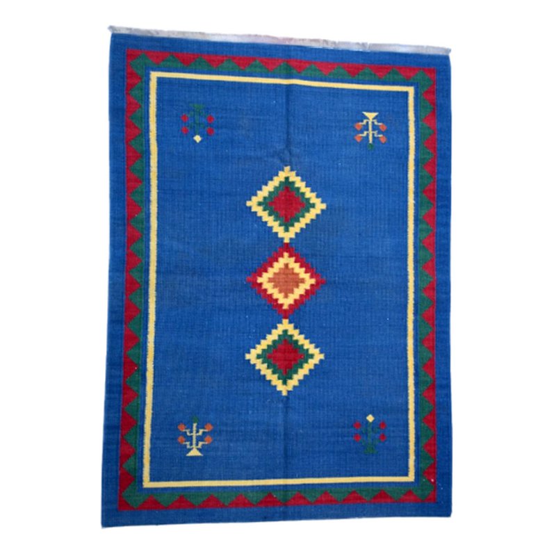Alfombra Kilim Tribal Azul Hecha A Mano