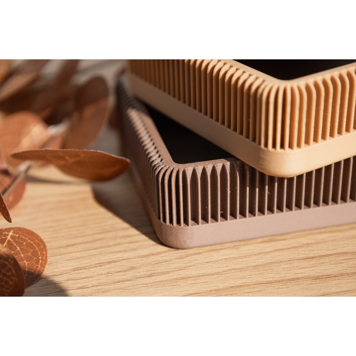 Modern Ribbed Square Organizer in Earthy Tones – Minimalist Desk, Vanity, or Home Storage Solution, Minimalist Modern Office Design Decor