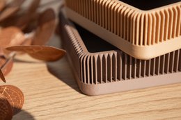 Modern Ribbed Square Organizer in Earthy Tones – Minimalist Desk, Vanity, or Home Storage Solution, Minimalist Modern Office Design Decor