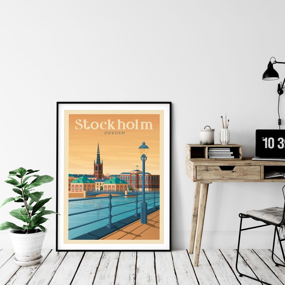 Cartel de Estocolmo del vintage | Póster Ciudad Estocolmo Suecia