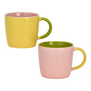 Cups gemaakt van aardewerk, 2-voudig, geel/roze/groen (b/h/t) 12x8x8cm 300 ml