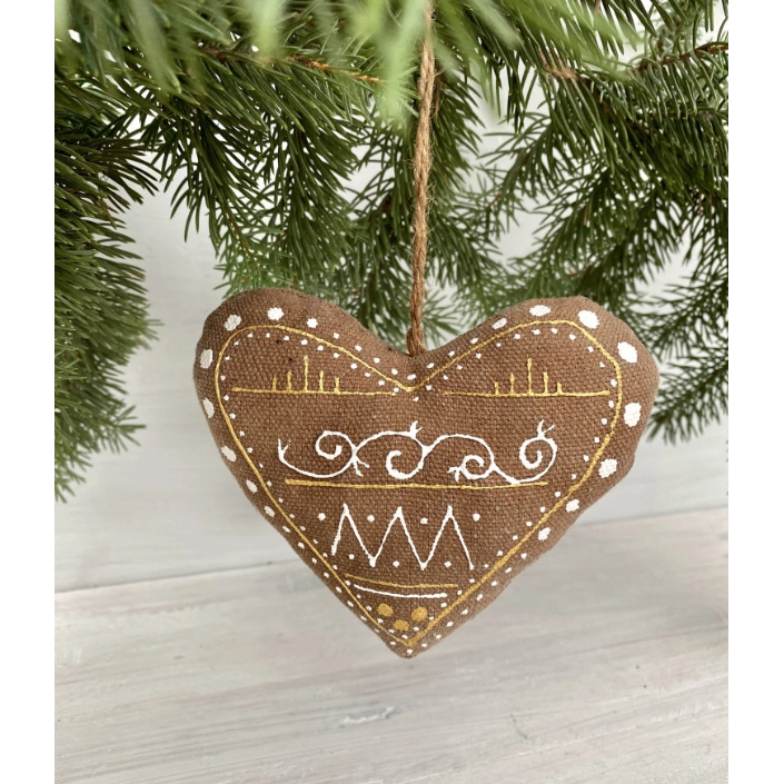 Textile ornament Vanilla and cocoa scented "Coffee heart with sheep"