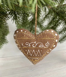 Textile ornament Vanilla and cocoa scented "Coffee heart with sheep"