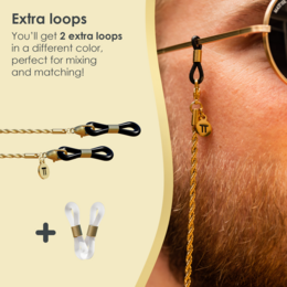 Glasses Cord Woven Gold — 100% Stainless Steel & Unisex Eyewear Cords for Women and Men — Glasses Chain with Extra Loops — Brillenkoord Brillenband Brillenkette Cordon de Lunettes Cordón Para Gafas