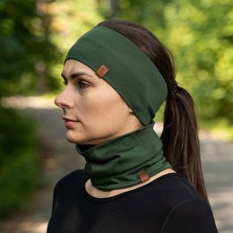 Damen Stirnband und Gamasche Set Dunkelgrün