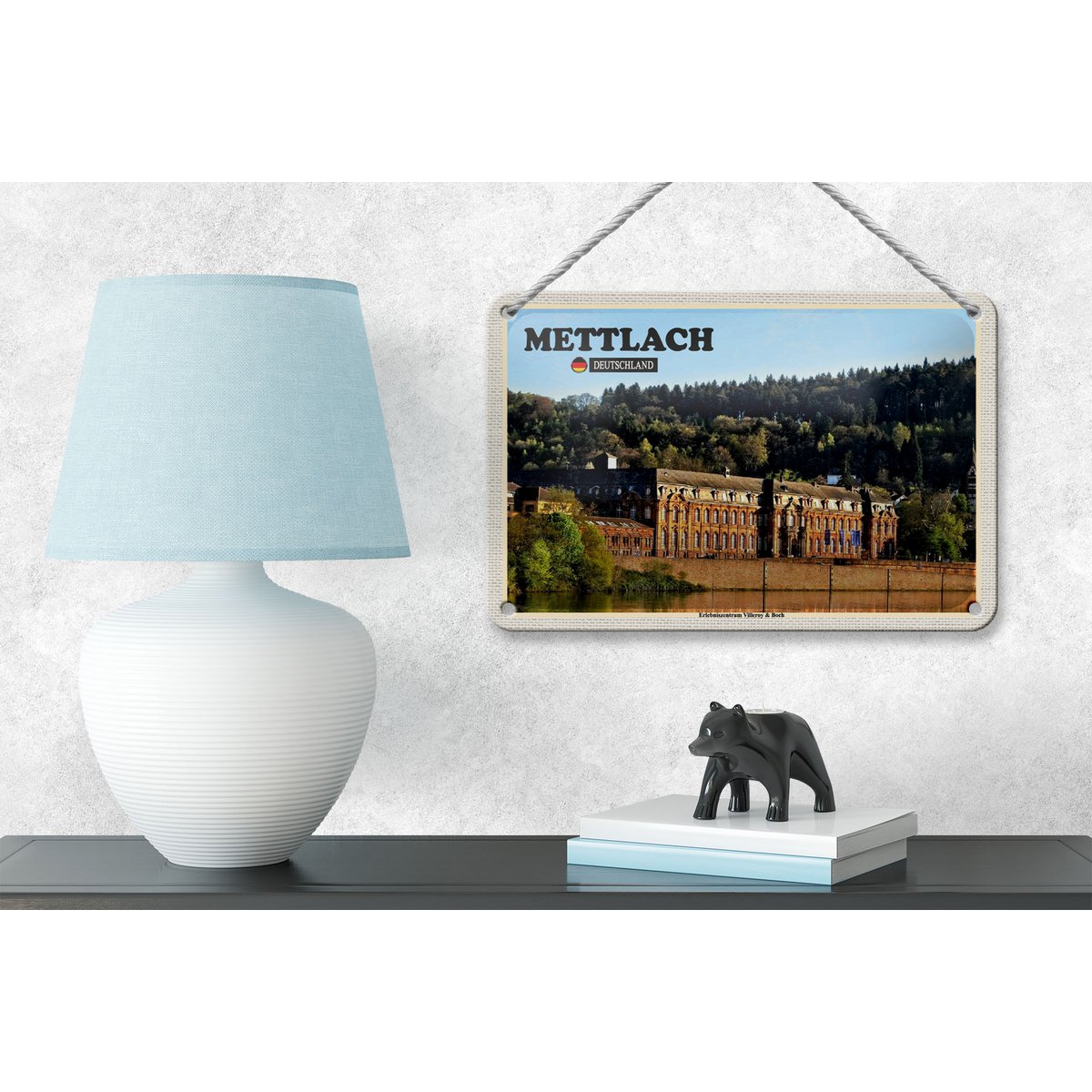 Blechschild Städte Mettlach Fabrik Gebäude 18x12cm Schild