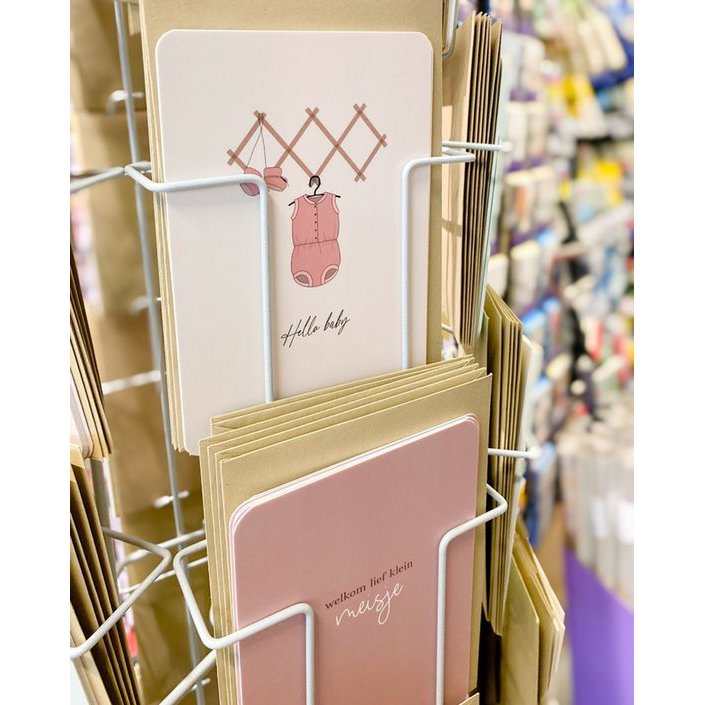 Birth greeting card | pink romper suit