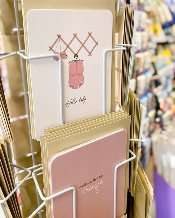 Birth greeting card | pink romper suit