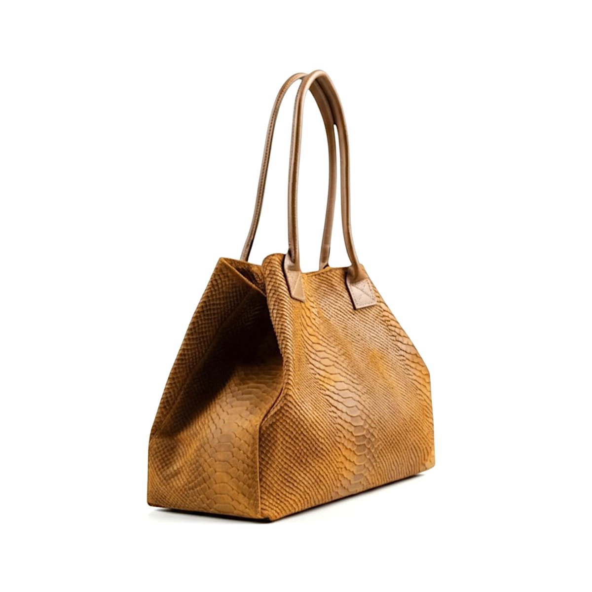 LOLA – Italian python embossed leather bag – Camel