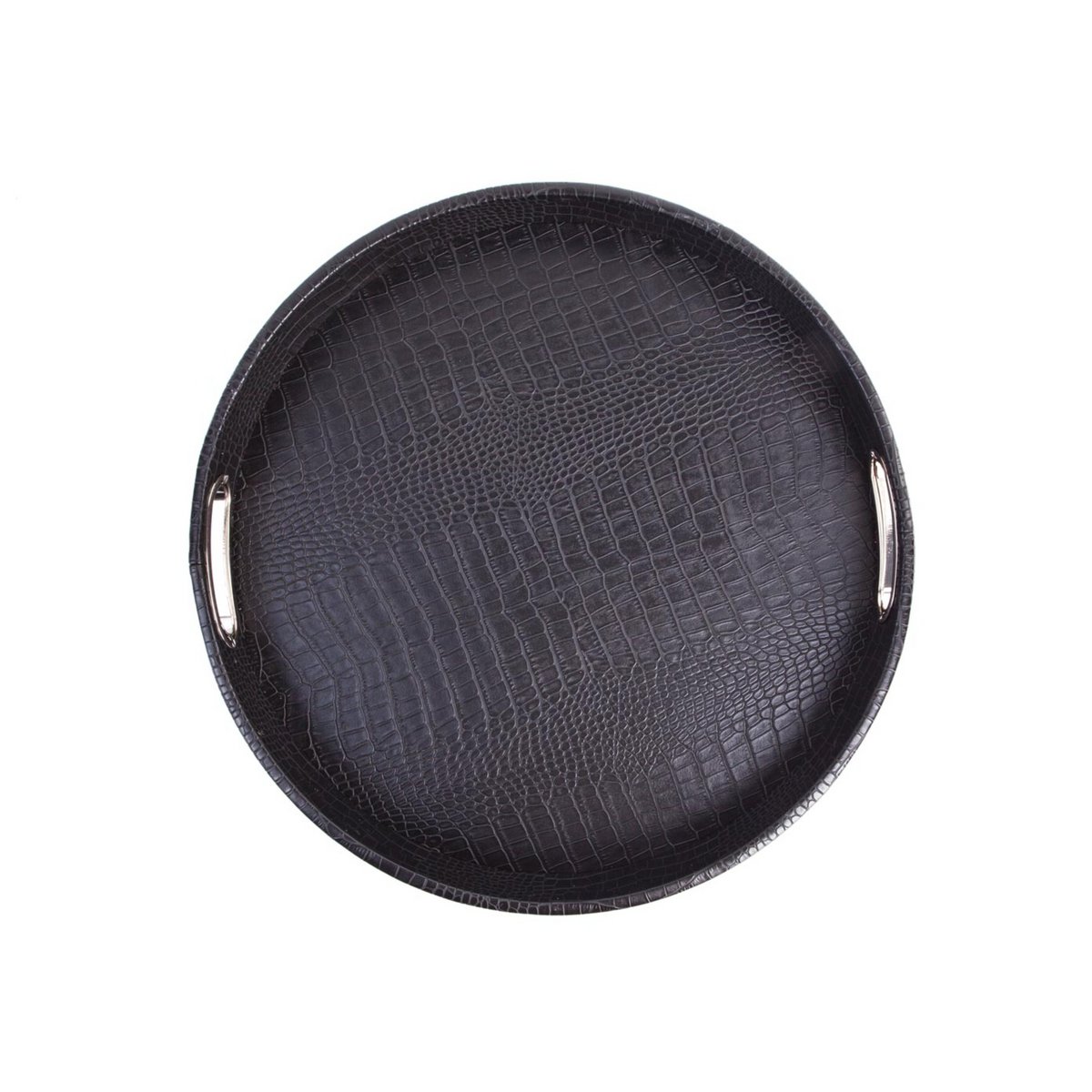 Plateau rond en cuir de crocodile simili cuir noir avec poignées en acier inoxydable plateau de service