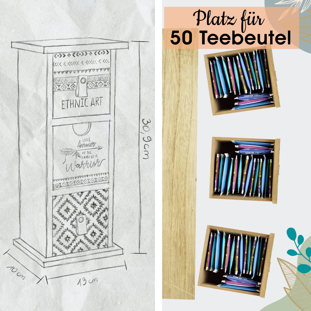 Moderne Teebeutel Aufbewahrung | aus Holz | im Boho Stil |