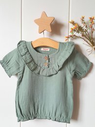 T-shirt dla dziewczynki w kolorze szałwii / 100% organiczna bawełna z podwójnej gazy